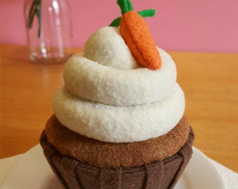 Felt Food Carrot Cupcake, Carrot Cupcake, Felt cupcake, felt play food, fake cupcake, fake food, pretend bakery