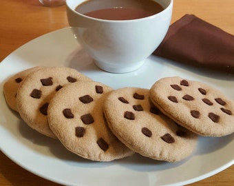 Felt Food Chocolate Chip Cookies- (5) pack, Felt Cookies, Felt Play Food, Felt Food, Pretend Bakery, Fake Food