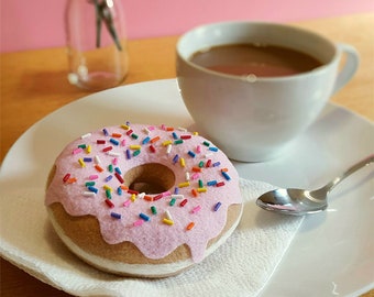 Felt Food Strawberry Frosted Donut with Sprinkles, Felt donut, Fake Donut, felt play food, fake food, sprinkled donut, pretend bakery