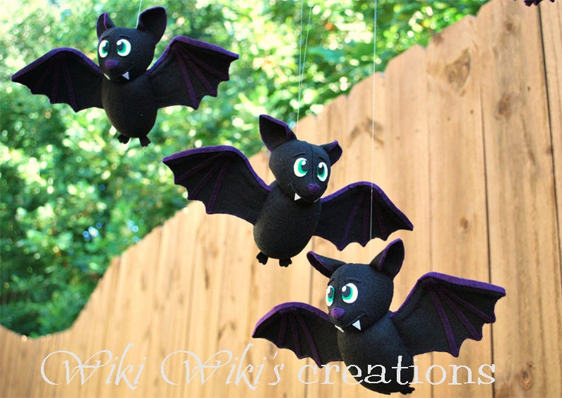 TWO Cute Flying Plush Bats, felt bats, Halloween bats, Halloween decor, flying bats image 2