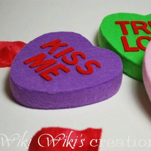 SIX Felt Candy Hearts Custom colors & words, felt candy, photo prop, valentines, anniversary image 2