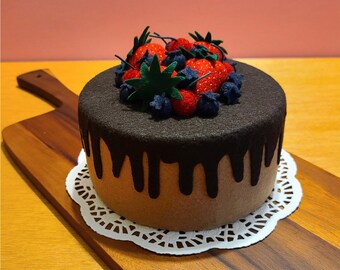 Felt Chocolate Cake with Berries, Play Food Prop