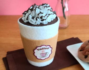Felt Chocolate Frappuccino Cup, Pretend Coffee Cup, Play Food
