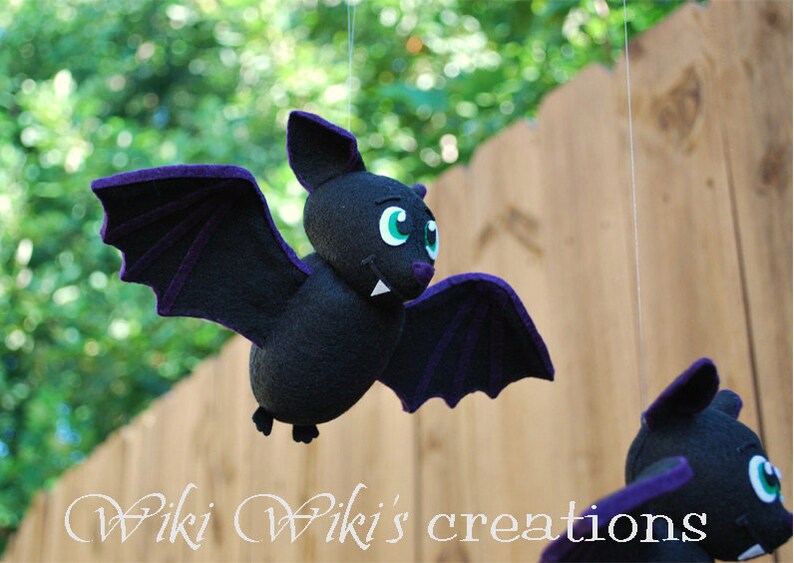 TWO Cute Flying Plush Bats, felt bats, Halloween bats, Halloween decor, flying bats image 3