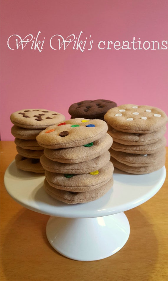 Felt Food Chocolate Chip Cookies- (5) Pack, Felt Cookies, Felt