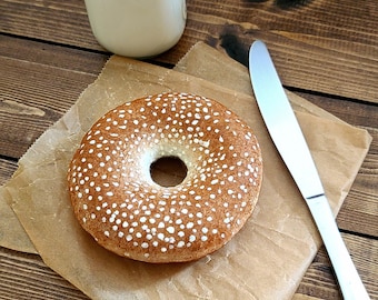 Felt Food Sesame Seed Bagel, Pretend Play Food Prop