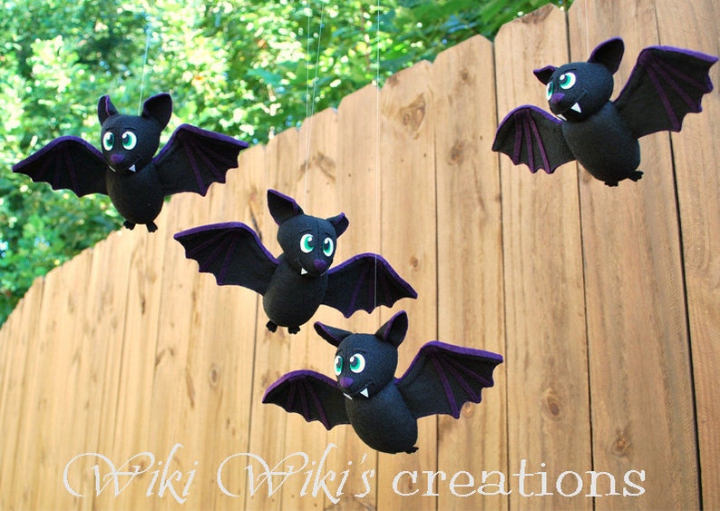 TWO Cute Flying Plush Bats, felt bats, Halloween bats, Halloween decor, flying bats image 1