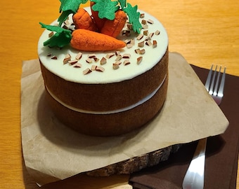 Felt Food Carrot Cake, Play Kitchen Decor