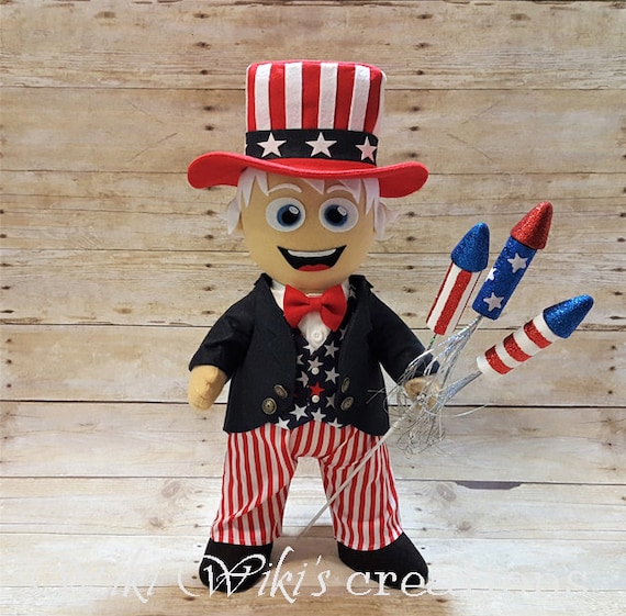 Handmade Felt Uncle Sam Doll, Holiday Mascot, 20.5