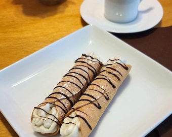 Felt Food Cannoli topped with Chocolate Drizzle- (2) pack, Fake cannoli, pretend play