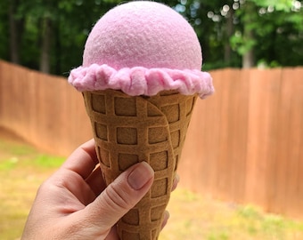 Felt Ice Cream Cone Play Food, Waffle Cone Prop, Homemade Scoop Toy