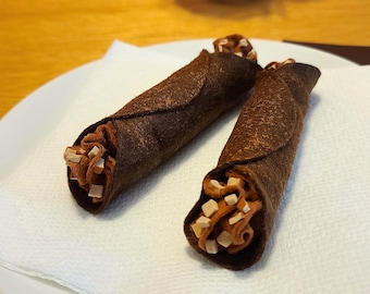 Felt Food Hazelnut Cannoli- (2) pack, Fake cannoli, felt play food, fake food, felt pastry, pretend bakery