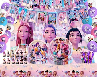 K-POPデーモンハンターバースデーパーティーデコレーションセット｜ダークファンタジーアイドルテーマ用品