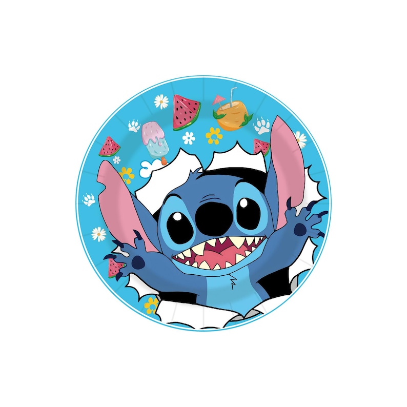 Angel and Stitch födelsedagsfesttillbehör: Tallrikar, koppar, bordsduk, dekorationer 7-inch disc