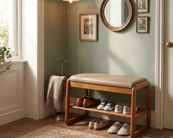 Banc à chaussures et étagère de rangement en bois massif pour couloir - longs sièges et organisateur de couloir