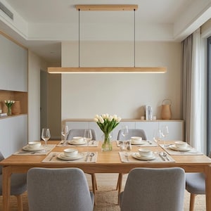Lampada a sospensione lineare moderna in legno con LED / Illuminazione minimalista per isola cucina / Lampada da soffitto in stile scandinavo/giapponese