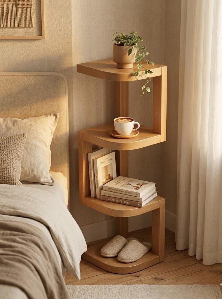 Support D'étagère D'angle Moderne En Bois, Support Pour Plante Géométrique Forme De Z, Table Chevet Bois Minimaliste Les Petits Espaces
