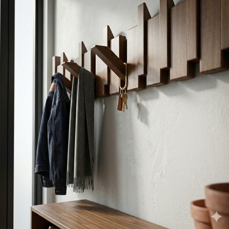 Solid Walnut Beech Wood Piano Coat Rack - Space Saving 8 or 10 Hooks ...