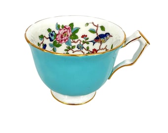 Aynsley Pembroke Teacup Teal Gold Trim Floral Bird Interior Made In England