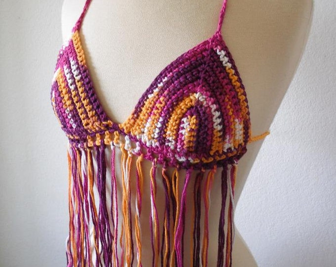 Crochet Gypsy Fringe Bikini Halter Top Etsy