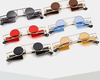 Retro futuristische rechthoekige ronde zonnebril – Luxe steampunk-mode tinten