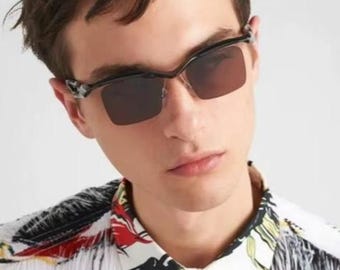Futuristische rechthoekige zonnebril | Y2K halve zonneschermen | Retro streetwear-brillen | Luxe uniseks modieuze bril | Getinte designerlijsten