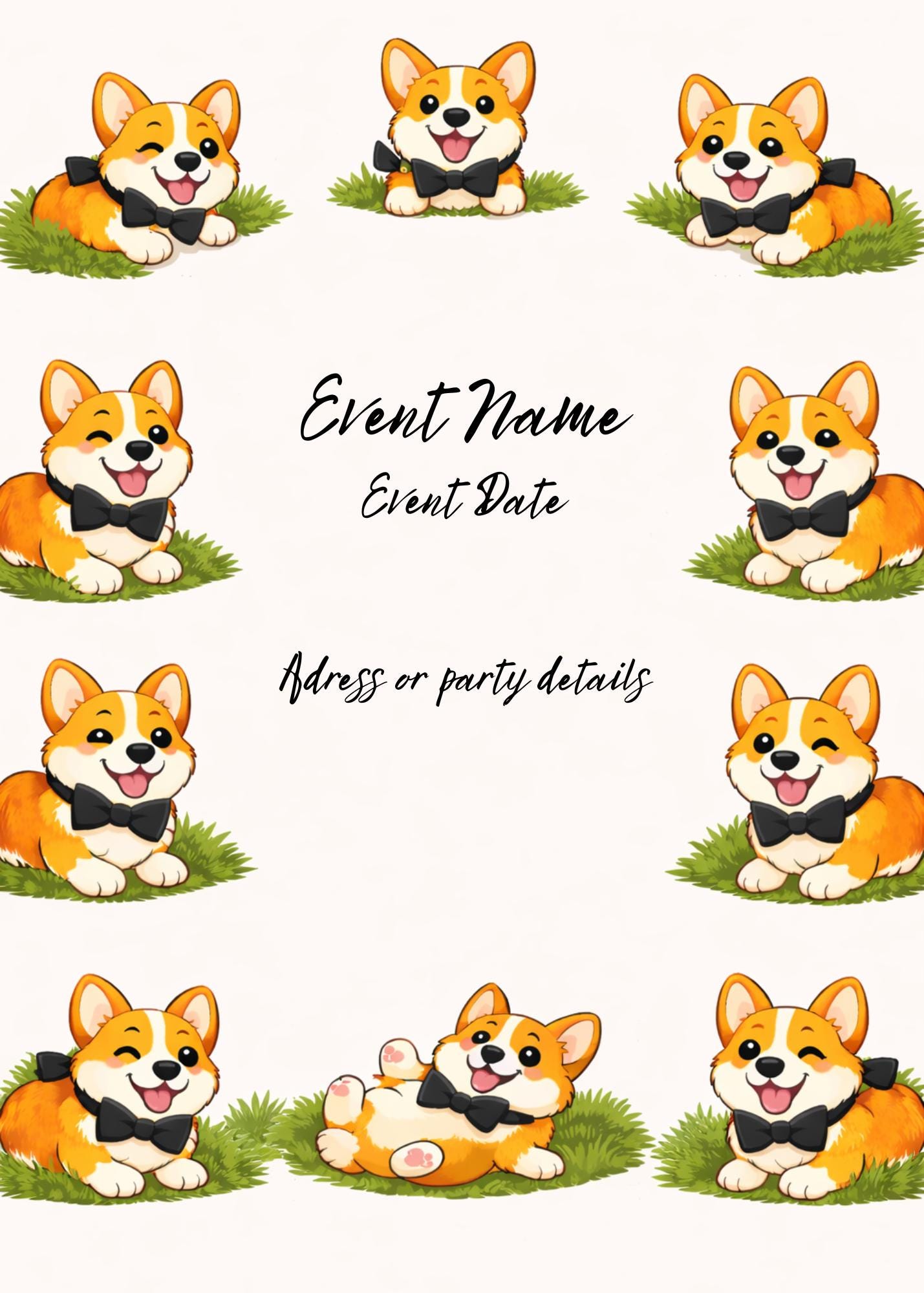Editable Corgi Notes Editable Corgi Themed Party Invitation Template - Etsy