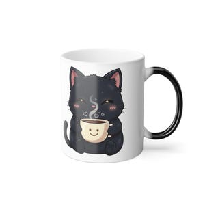Taza de cerámica con diseño de gatito negro que cambia de color (325 ml)