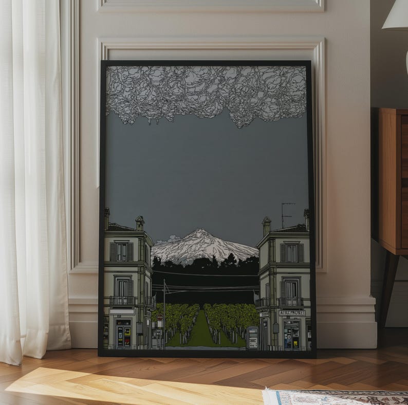 Sicily Mount Etna Volcano Travel Poster, Italian Wall Art - Etsy