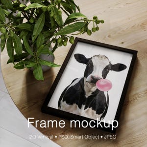 2:3 Vertical Frame Mockup on Table with Greenery in Vase.  PSD, JPeG, Digital Download