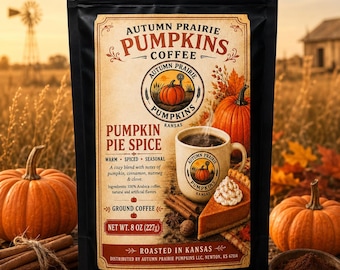 Pumpkin Pie Spice Coffee, Flavored Fall Coffee, Small Batch Kansas Roast, 8 oz Ground