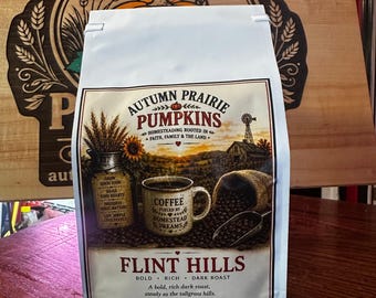 Caffè Flint Hills, tostatura scura intensa, in grani, tostatura artigianale, 340 g.