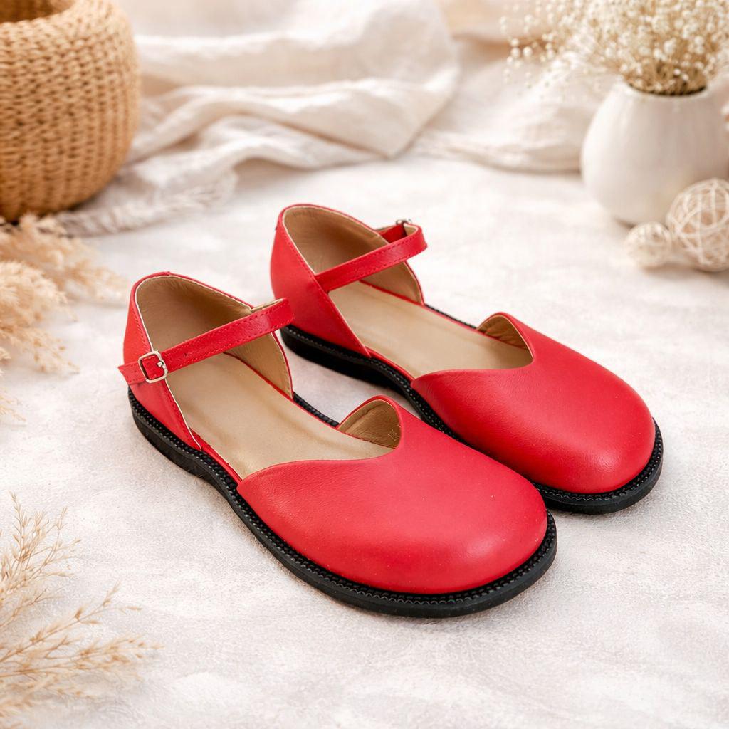 Red Mary Jane Flats Women | Leather Mary Jane Shoes | Comfortable ...