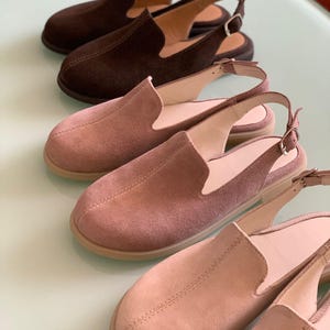 Womens Suede Slingback Buckle | Closed Toe Sandals | Wide Toe Box Shoes women | Open Back Loafers | Slingback Clogs | Custom Made Mules
