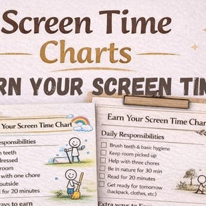 Kids Screen Time Chart Bundle: Daily Routine, Chore Chart ADHD Friendly Calm Parenting Printable