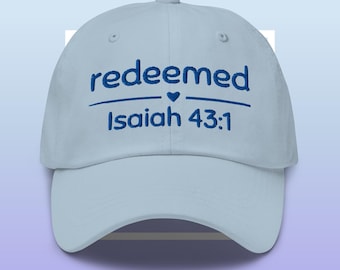 Redeemed basebollkeps för kvinnor | Kristen broderad keps | Troskläder | Minimalistisk kristen hatt för kvinnor