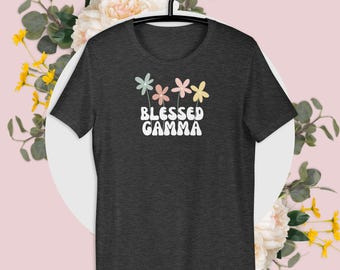 Välsignad Gamma-skjorta | Blommig mormorspresent | Kristen mormorströja | Bella Canvas blommig t-shirt