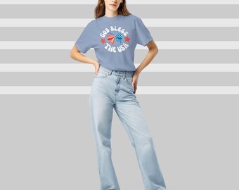 Gud välsigne USA-tröja | T-shirt med patriotiska komfortfärger | T-shirt med fjärde juli | American Pride-kläder