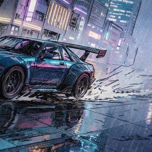 Poster: Midnight Chrome & Cyber Rain