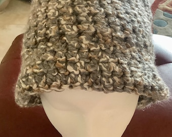 Crochet Hat for Child to Adult Size | Acrylic yarn in brown tweedy look