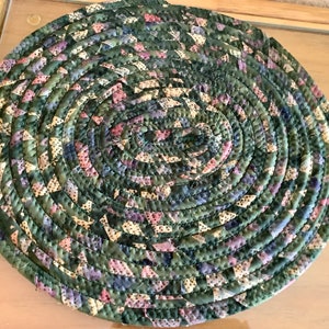 Green Fabric Coiled Handmade Mat/Trivet/Centerpiece | 9” by 8.5” oval