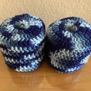Blue Toilet Paper Cover Crochet with Button Accent | Light Blue Dark Blue