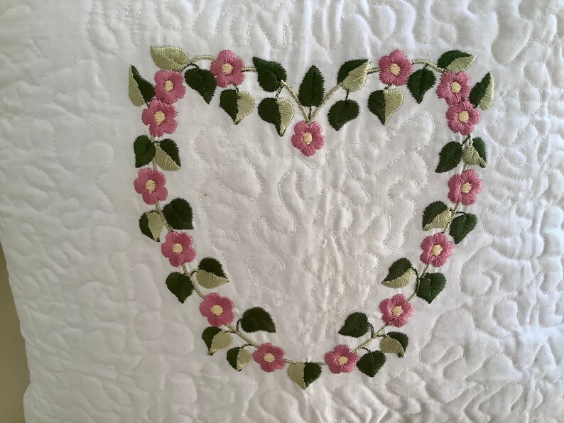 No insert included Embroidered Floral Heart 12\u201d Square Pillow Cover White Cotton Fabric