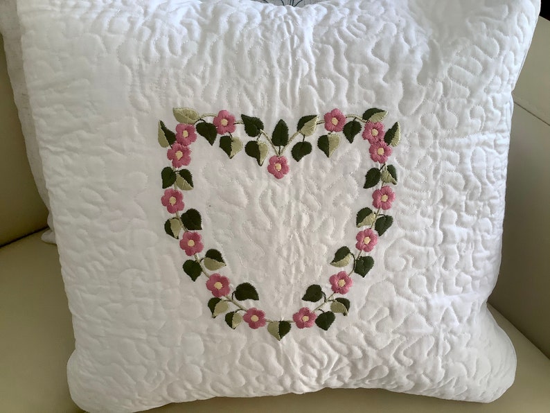 No insert included Embroidered Floral Heart 12\u201d Square Pillow Cover White Cotton Fabric