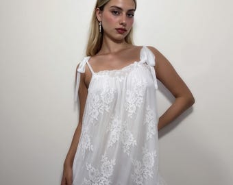 Camisón blanco de encaje para mujer, camisón transparente, lencería nupcial, romántico, elegante, suave, femenino, ropa de dormir para bodas.