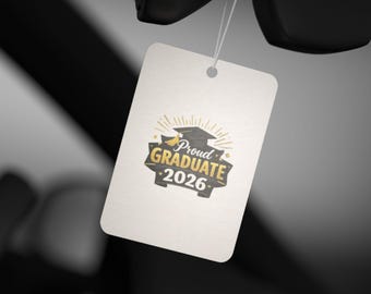 Odświeżacz powietrza do samochodu „Dumny absolwent 2026” | Projekt czapki absolwenta