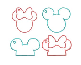 ITH Mouse Applique Embroidery, Mouse Head Embropidery, Applique Embroidery, Bag Tag Embroidery, Head Outline Machine Embroidery 7 Sizes