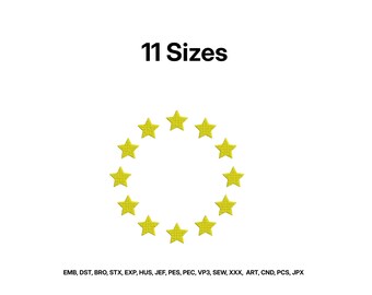 Stars Embroidery Designs, Circle of Stars Machine Embroidery Design, Mini Stars Embroidery Files, Machine Embroidery, Yellow Star, 11 Sizes