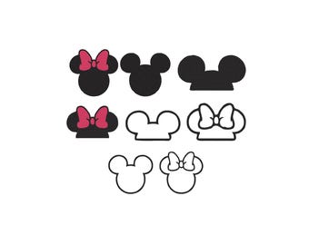 Mickey and Minnie ears Embroidery, Mini Mickey face Embroidery, Silhouette Head Embroidery, Mickey and Minnie outline embroidery, 12 Sizes