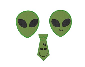 Alien Head Applique Embroidery Design, Alien Face Embroidery, Applique Embroidery Design, Green Alien Applique, 7 Sizes Instant Download